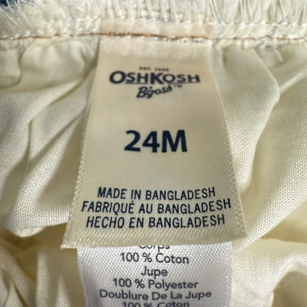 OshKosh B'gosh 24m denim tulle Overall Dress Baby Girls Glitter Hearts